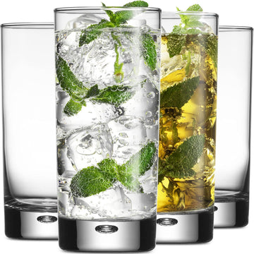Highball Glasses set of 4, 17 oz Drinking Glasses, Red Series Heavy Bubble Base