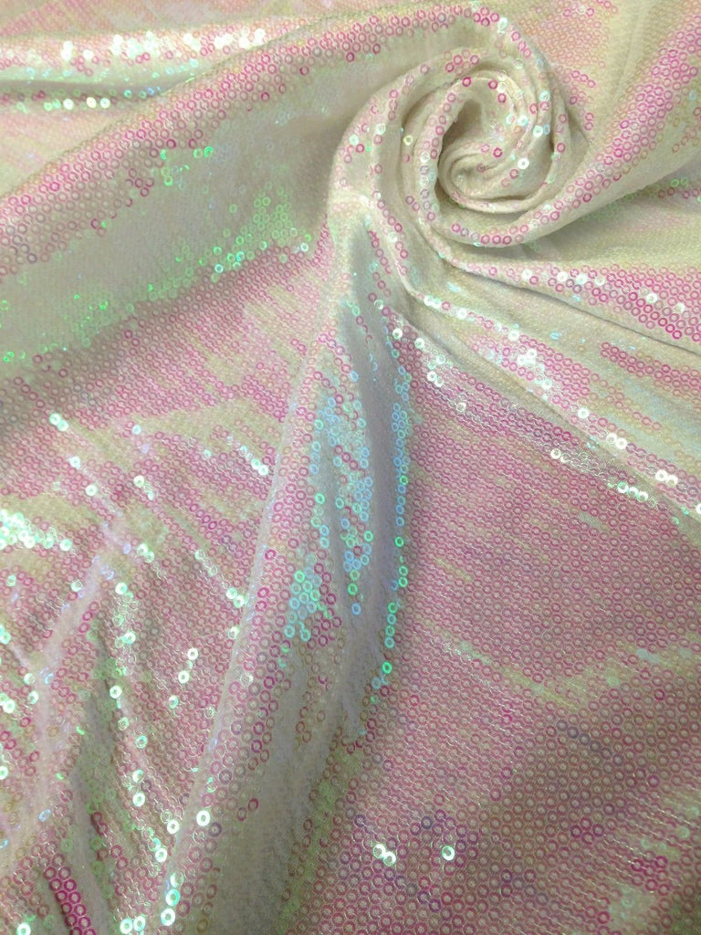 3mm Micro Mini Holographic Sequins on Stretch Polyester Spandex Jersey Fabric (Pearl White)