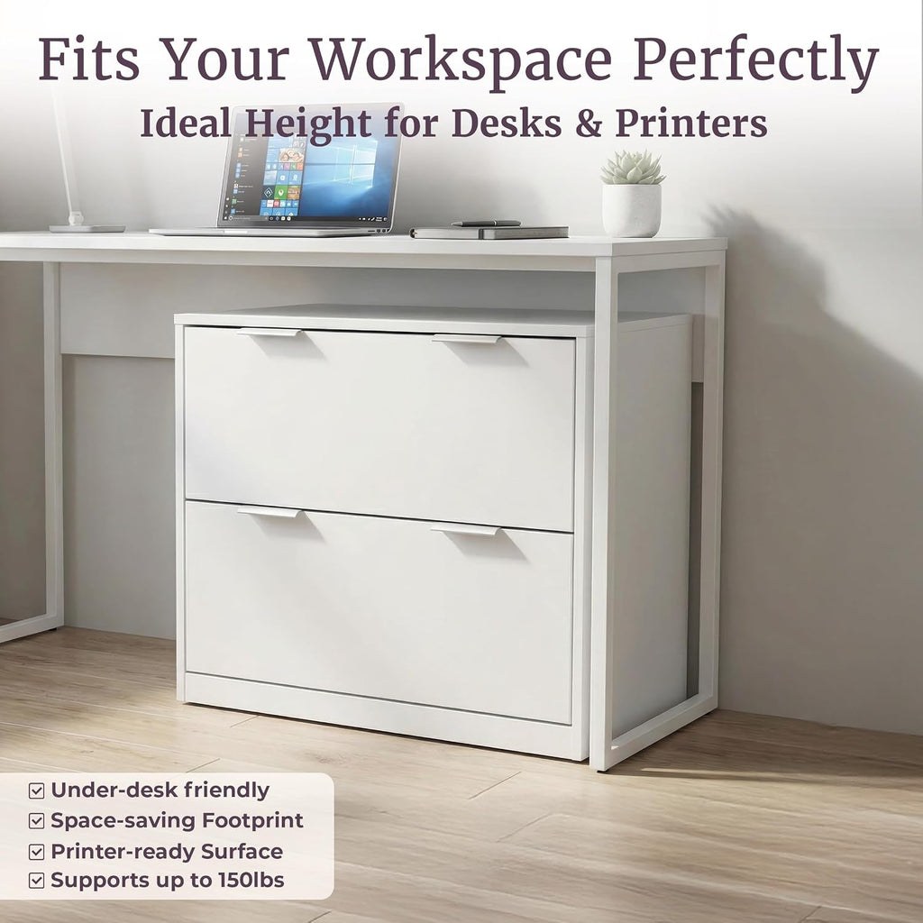 2 Drawer File Cabinet - Wooden Lateral Filing Cabinet with 2 Large Storage Drawers and Adjustable Hanging File Bars