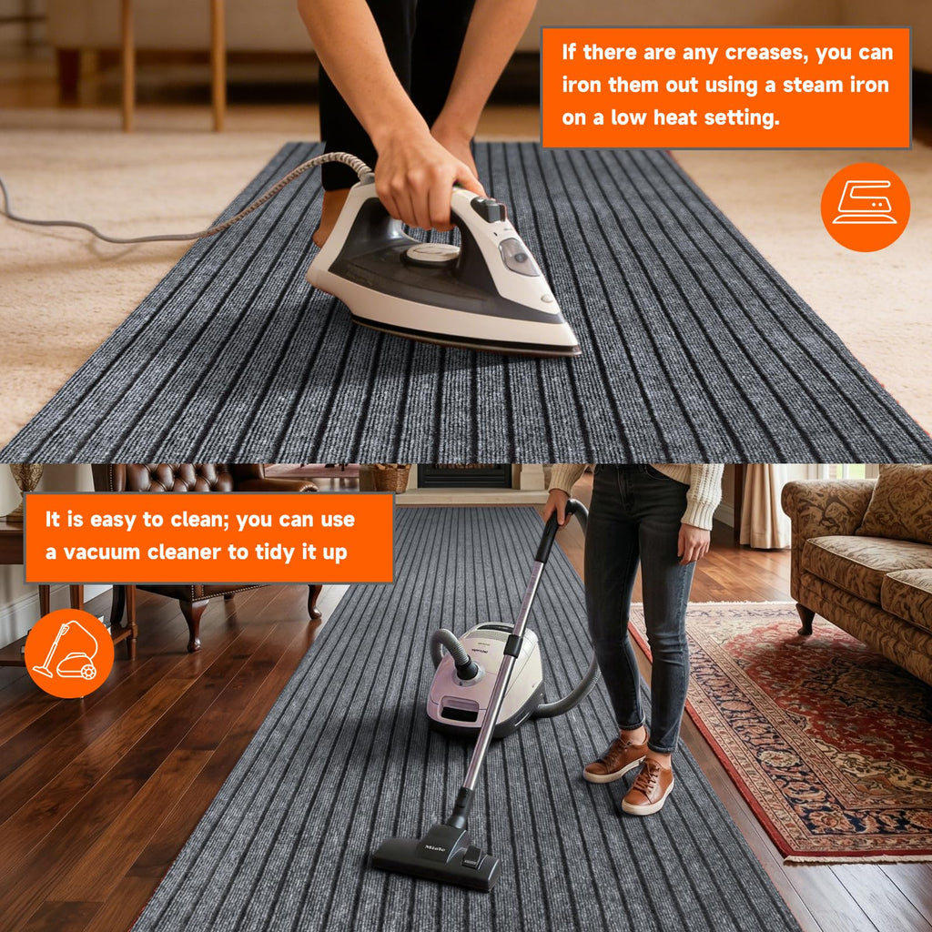 Indoor Outdoor Runner Rug, Gray Non Slip Rubber Backed Floor Runner, Low Profile Area Carpet, Balcony