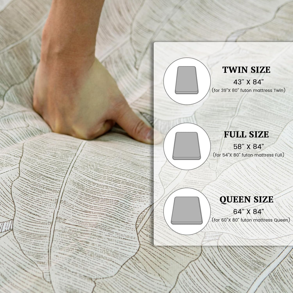 Japanese Floor Futon Mattress Queen Size 60"x 80"(Winter Moss), with Futon Mattress Cover 64'' x 84'' Queen