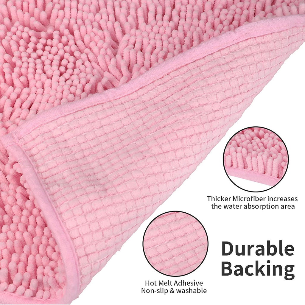 Bathroom Rugs, Super Absorbent Luxury Shaggy Chenille Bath Mats, Pink 17x24_20x32