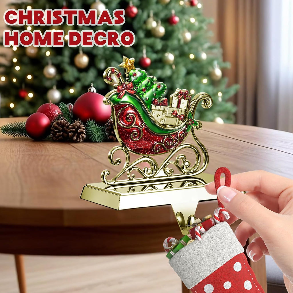 4 Pack Christmas Stocking Holder Set for Mantle Christmas Decorations Mantle Fireplace Topper-House, Sleigh,Snowman