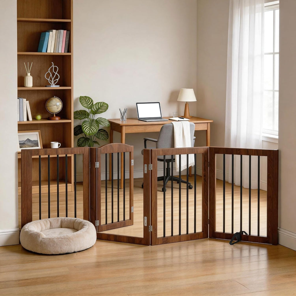 80" x 30", No-Assembly Wooden Dog Gate with Door, Brown