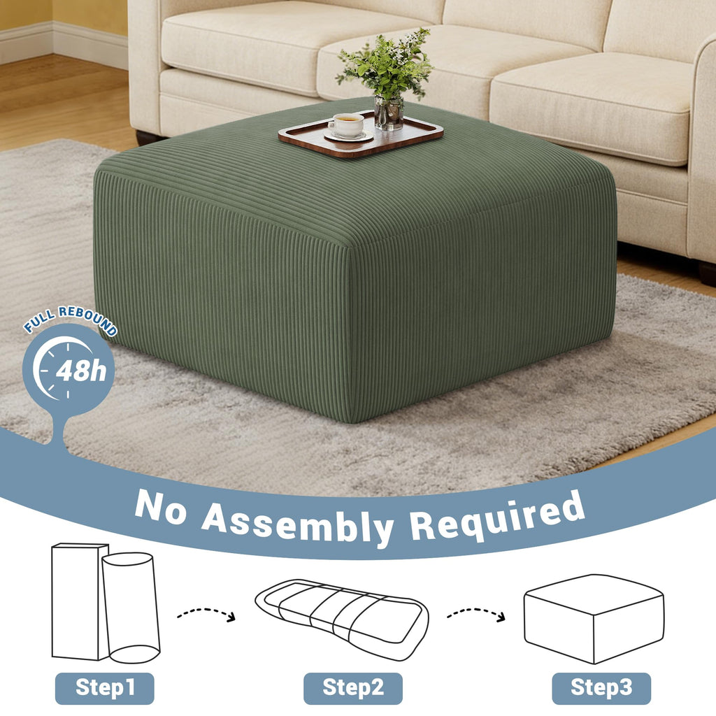 40" Oversized Square Corduroy Ottoman, Large Ottoman Pouf Footstool, Green