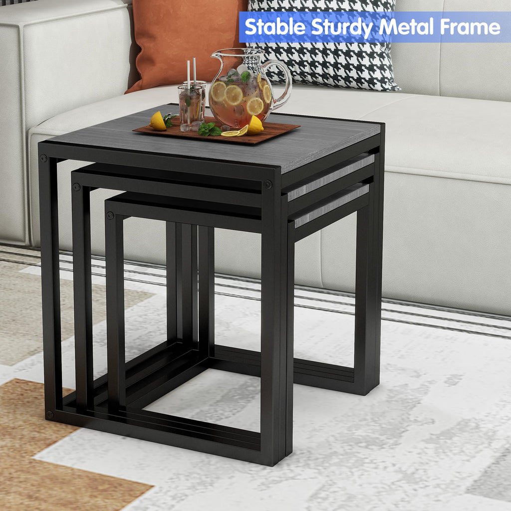 Nesting Coffee Set of 3, Stacking Metal Side Tables, Grey