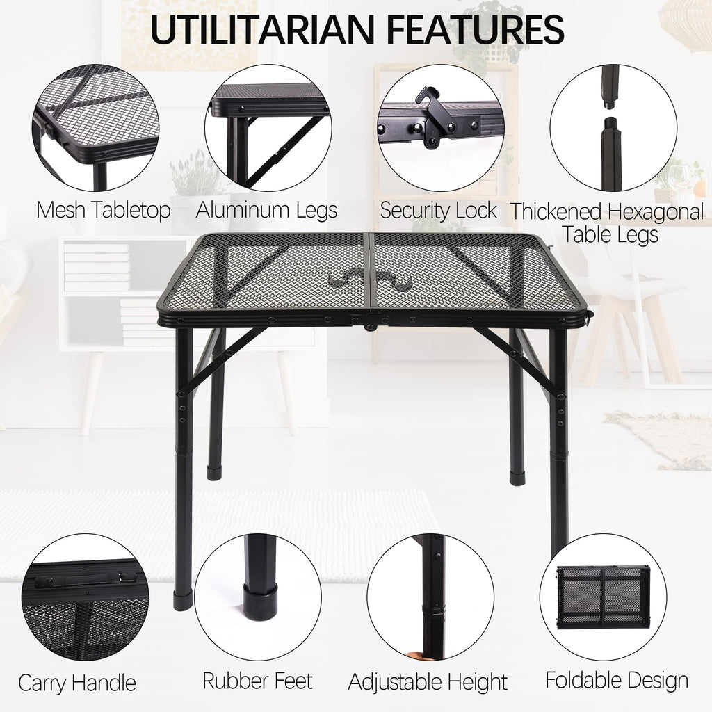 Portable Small Folding Table, Metal Camping Grill Table for BBQ, Picnic & Patio, Lightweight Foldable Outdoor Side