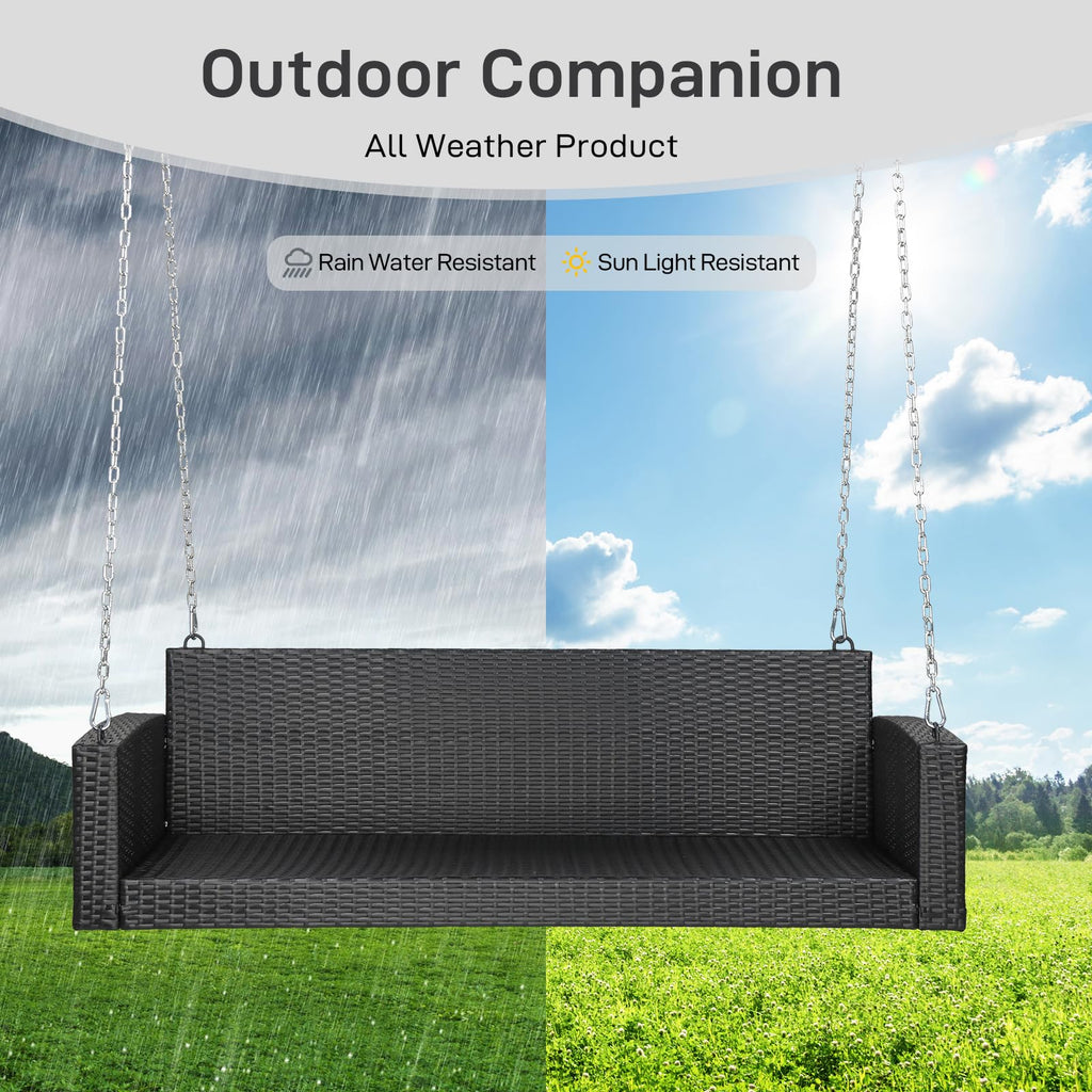 5FT Wicker 3-Person Hanging Porch Swing with Cushion & Pillow