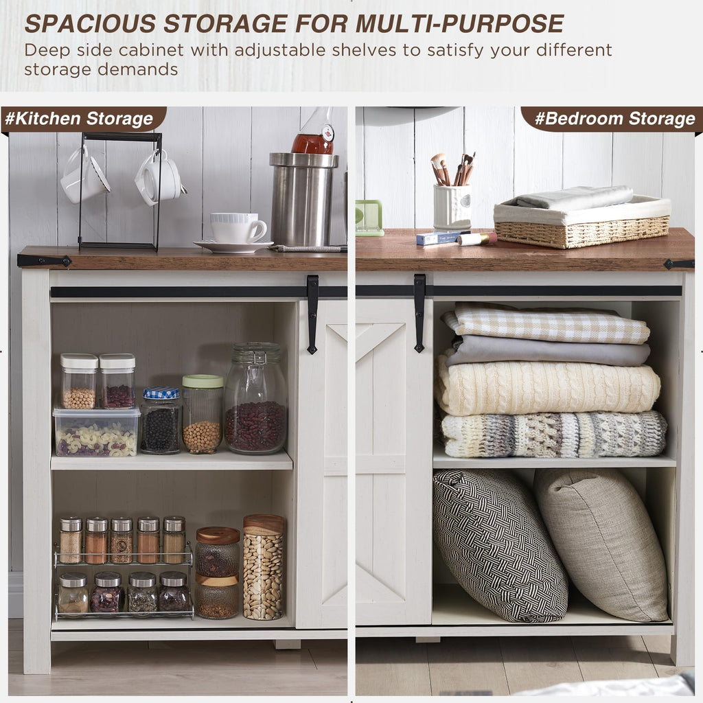 60-Inch Farmhouse Dresser with 4 Drawers and Sliding Barn Doors