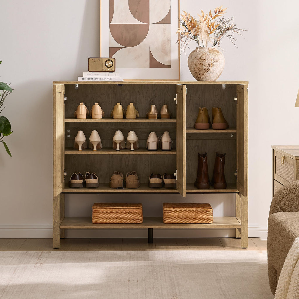 Rattan Shoe Cabinet with Storage, 30 Pairs Boho Shoe Organizer