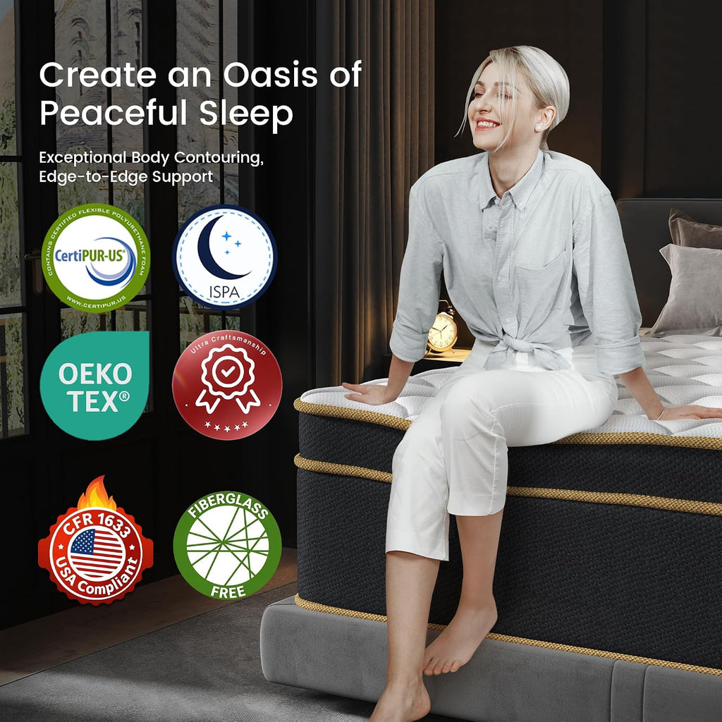 Luxury California King Mattress 12 Inch, Hotel Collection Hybrid Gel Memory Foam Mattress Cal King Size Bed in a Box