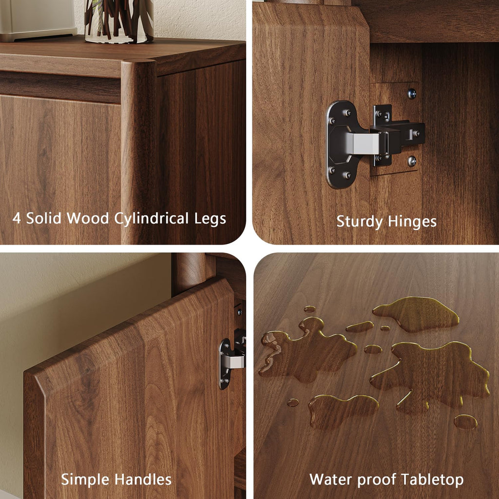 59" Walnut Sideboard Buffet Cabinet with Solid Wood Legs