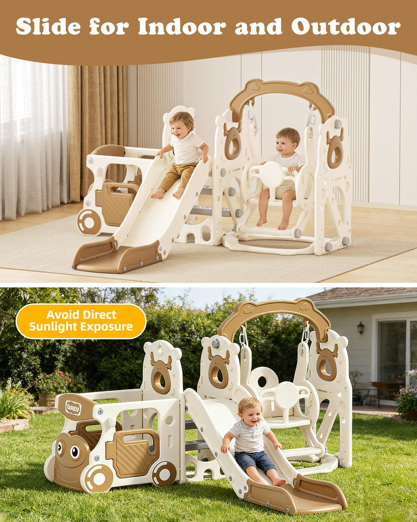 Toddler Slide and Swing Set for Toddlers Age 1-3, Coffee