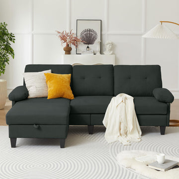 84" Convertible Sectional Sofa, Modern Linen Fabric Small L Shaped Couch with Reversible Chaise, 3-Seat Sofa Couches