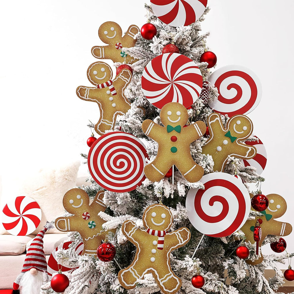 Christmas Decorations Indoor Tree Picks: Large Red White Peppermint Lollipop Christmas Picks for Tree, Cute - Set of 12