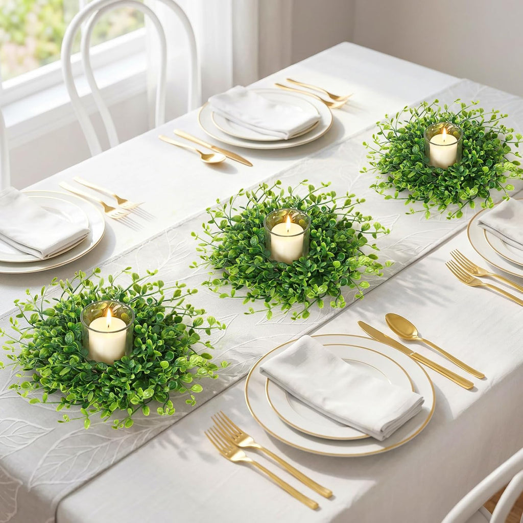 Mini Boxwood Wreaths Artificial Small Greenery Wreath - Set of 4