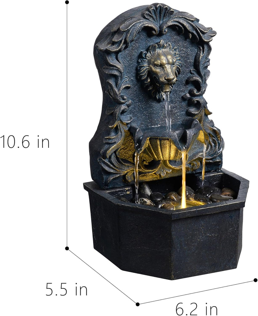 Tabletop Waterfall Fountain with Lion Head - Resin Table Top Water Fountains Indoor for Desk & Home Decor (RJ-21116N)