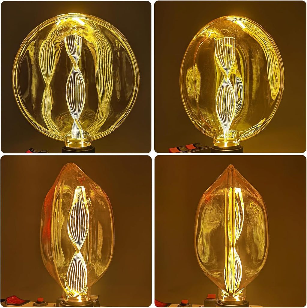 E26 Unique Spiral LED Decorative Bulb Round Amber Glass 1.5W 2200K Warm Non-Dimmable