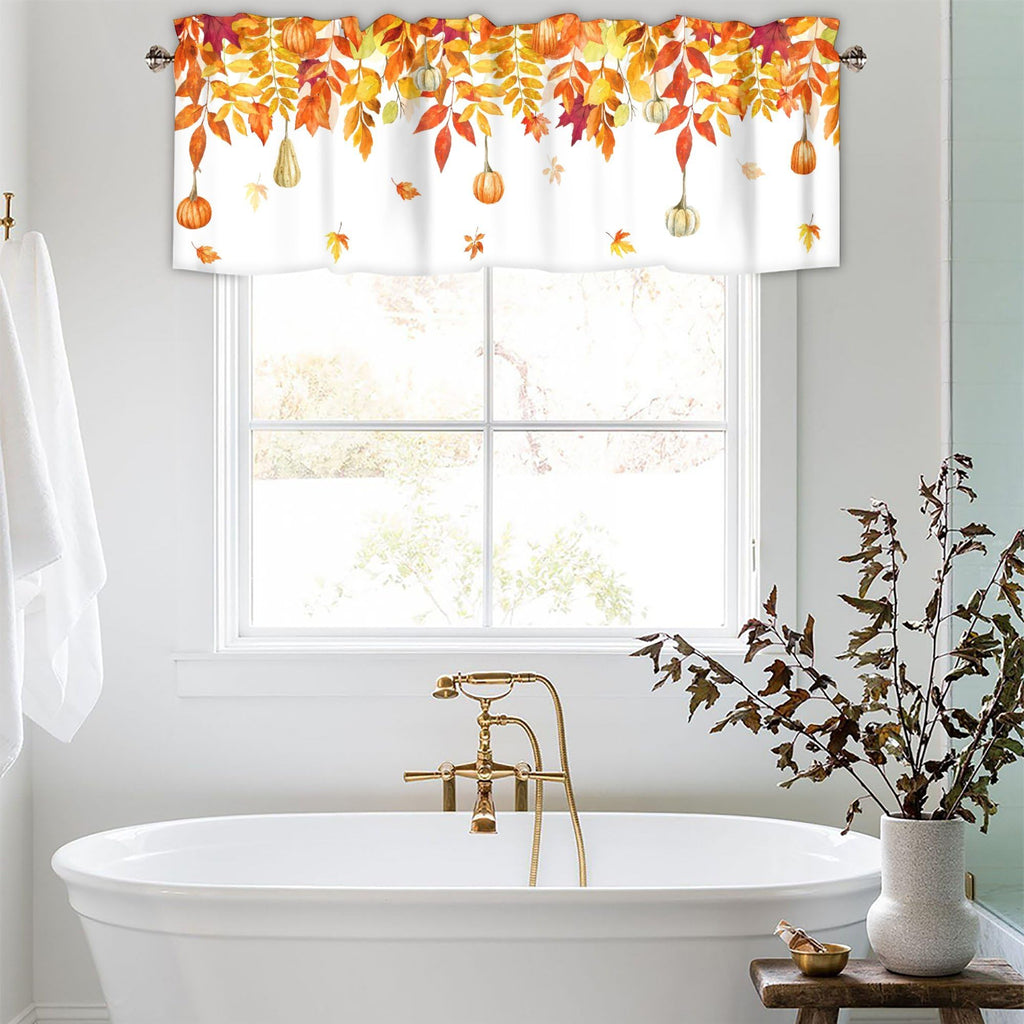 Fall Maple Leaves Curtain Valance 1 Panel, Rod Pocket 54x18 in