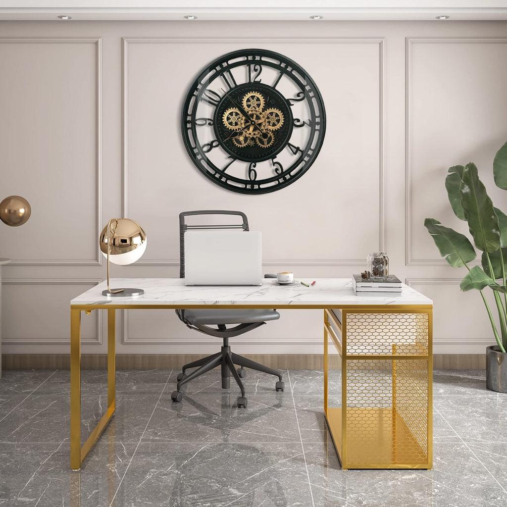 Moving Gears Wall Clock Large Modern Metal Clocks Decor, Industrial Steampunk Unique Vintage Rustic Decorative Clock