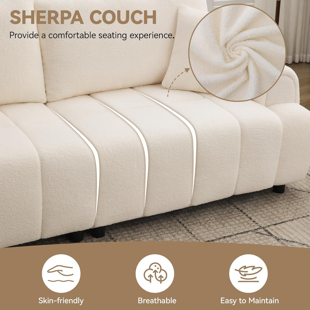 88 "Modern Boucle Sofa Couch, Oversized Comfy 3 Seater Sherpa Curved Sofas Deep Seat