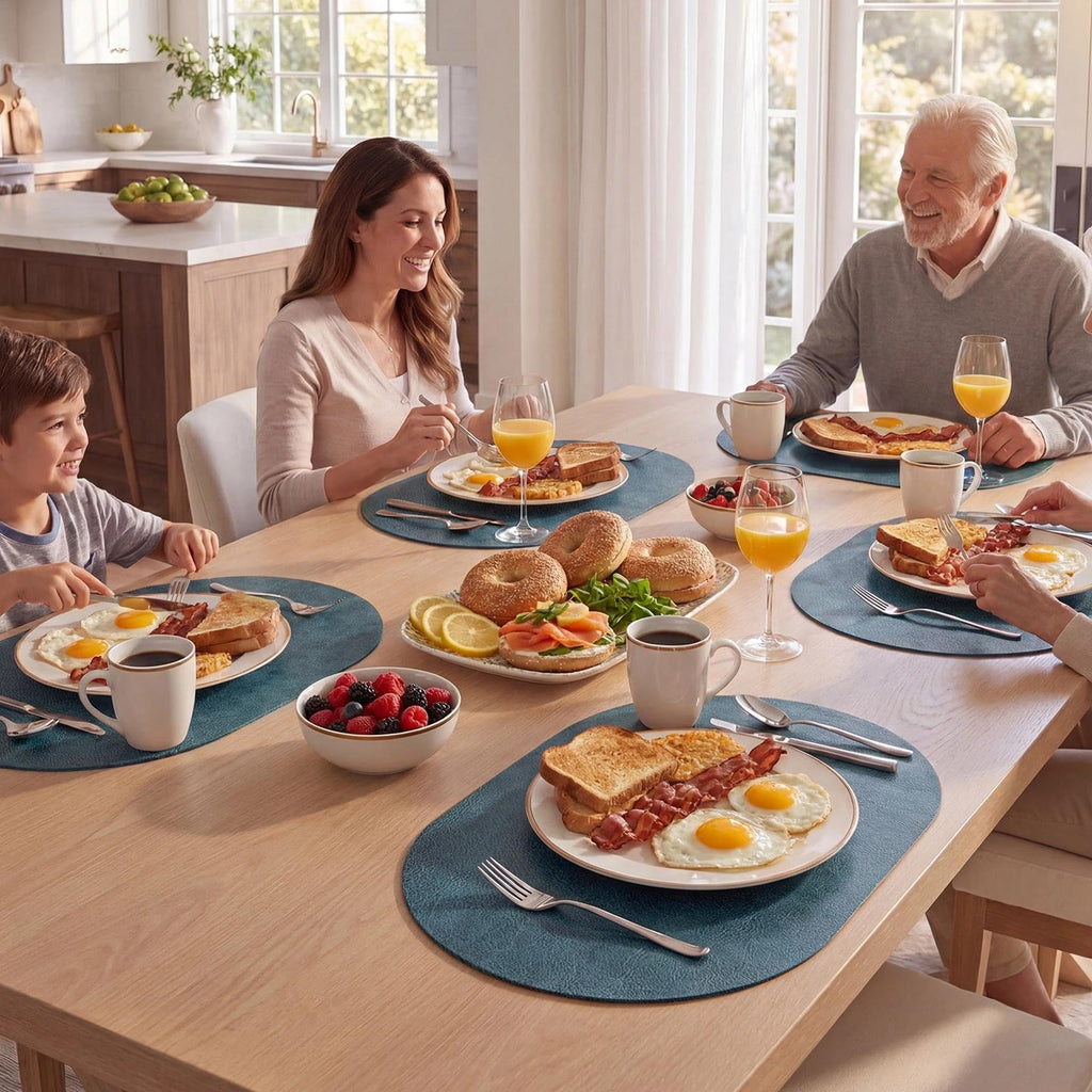 Vinyl Faux Leather Oval Placemats, Set of 4, Navy Blue