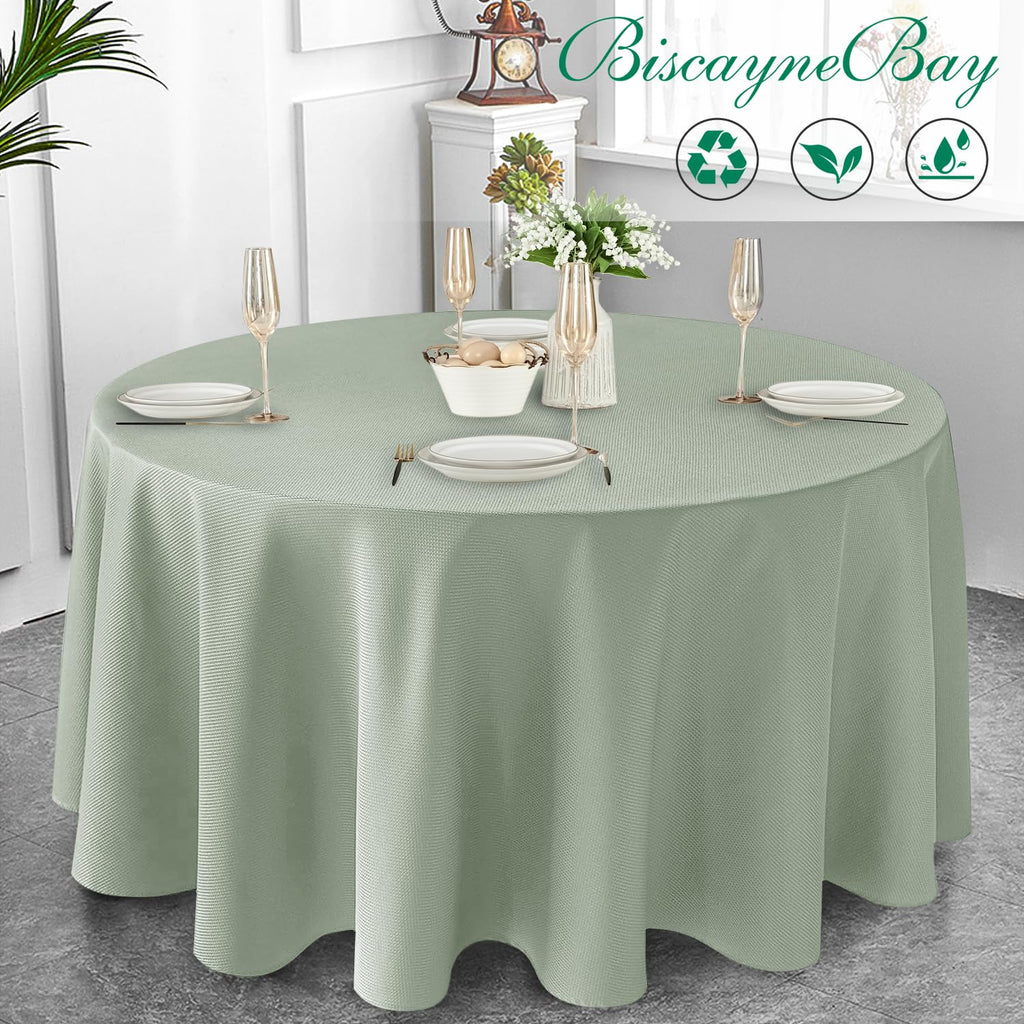 Textured Round Tablecloth-Fabric Water Resistant Table Cloth-Sage Green 90"
