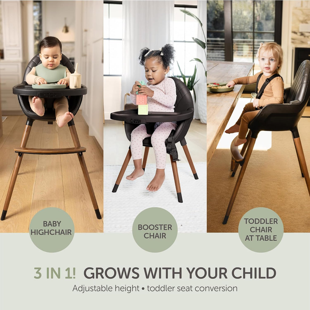Convertible High Chair for Babies, Toddlers, Kids & Children - Wooden Highchair with Adjustable Height & Dishwasher