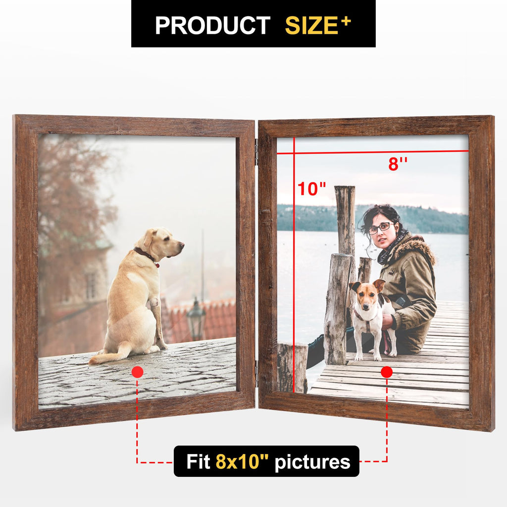8x10 Double Picture Frame Rustic Wood Wooden Hinged Photo Frame