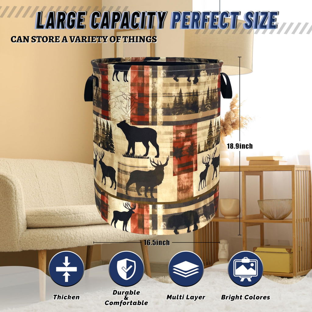 Vintage Forest Bear Laundry Basket Oxford Cloth Foldable Hamper 18.9x16.5In