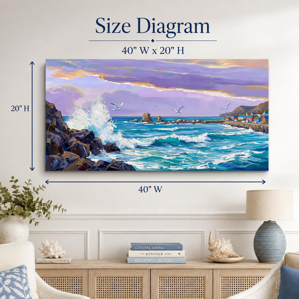 Coastal Ocean Sea Wave Canvas Wall Art 40"x20"