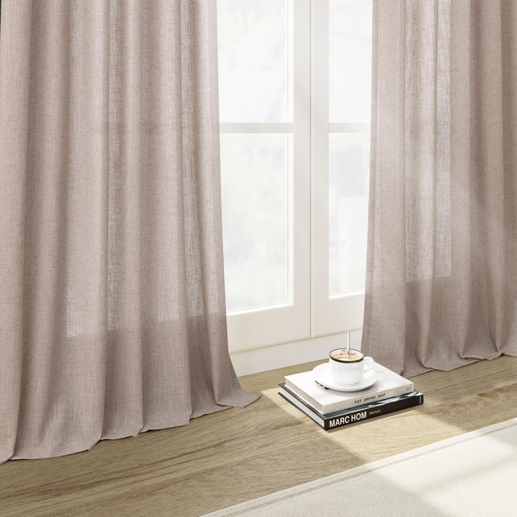Oatmeal Linen Curtains 63 Inches Length 2 Panels Set Back Tab Pocket Light Filtering Semi Sheer Drapes Modern