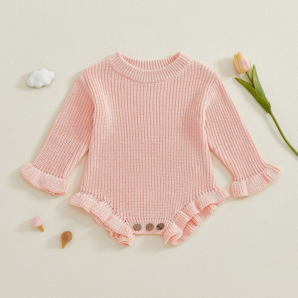 Baby Girl Fall Winter Clothes Basic Plain Cute Sweater Romper Outfit Pullover Ruffle Long Sleeve Outfits