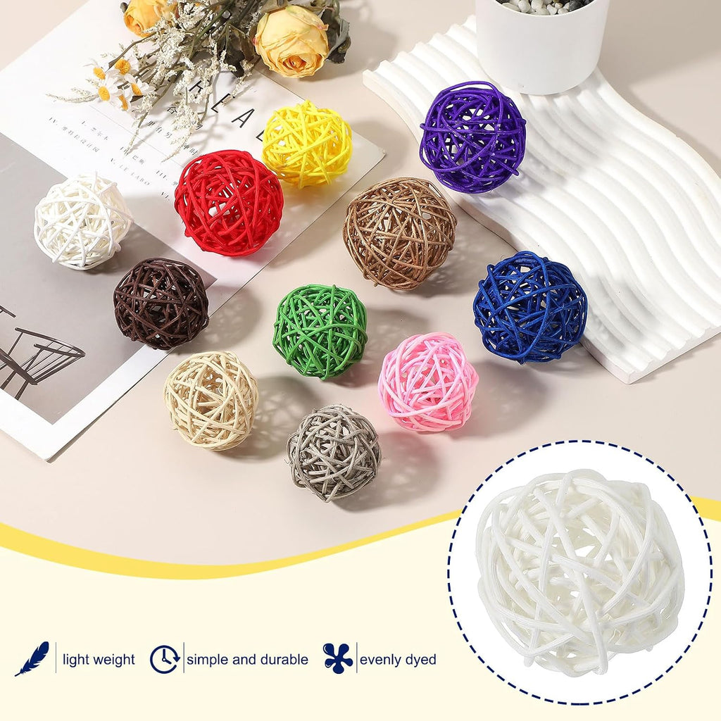 Wicker Rattan Balls 2.4 Inch Rattan Decorative Balls Vase Fillers for Wedding Party Centerpiece Bowls Home - Set of 6