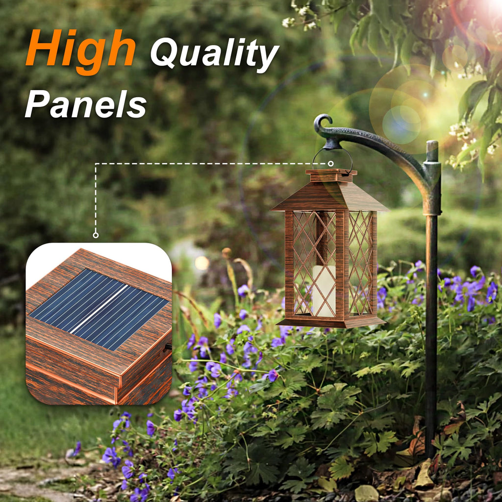 Solar Lanterns Outdoor Waterproof, 13" Solar Hanging Lantern, 2Pack, Bronze