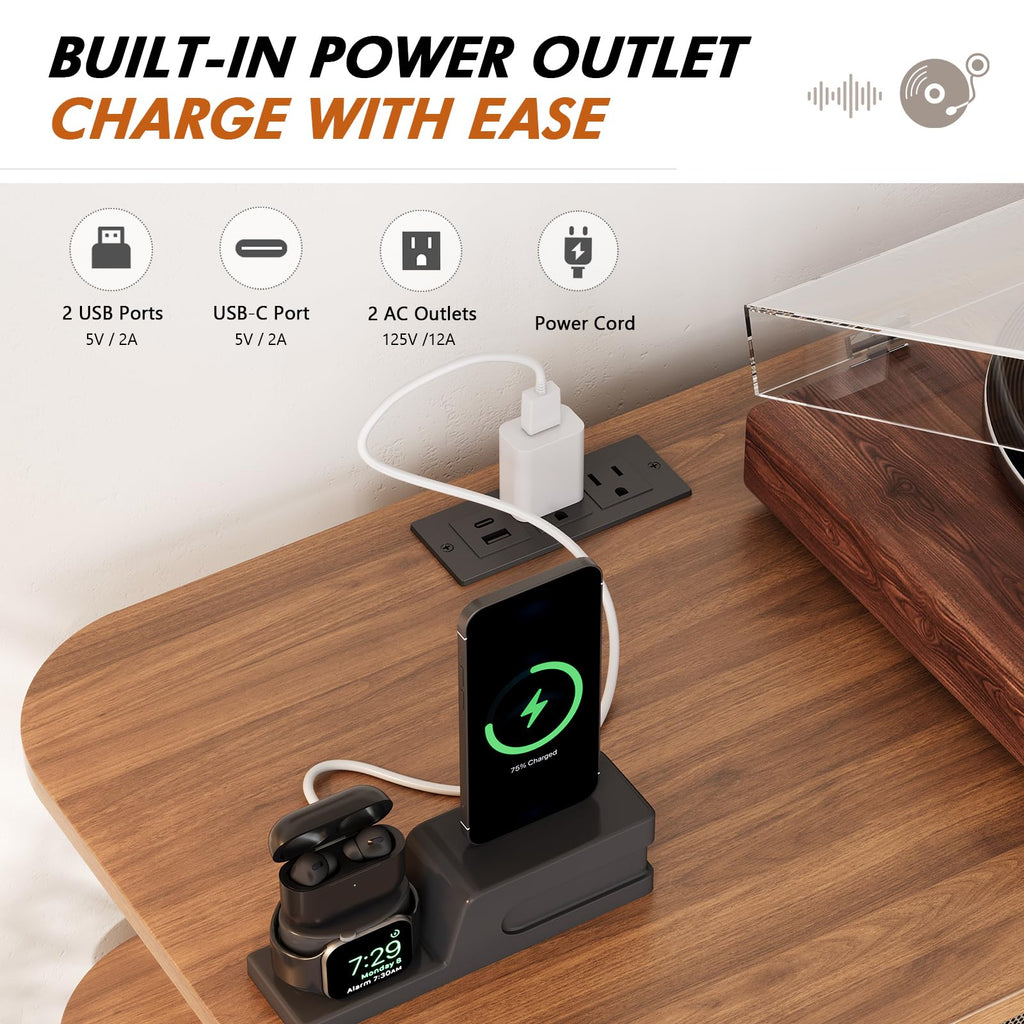 Record Player Stand with Charging Station