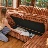 Belffin Corduroy Sleeper Sofa Bed with Storage Chaise Modular Sectional Sofa Couch with Pull Out Bed L Shaped