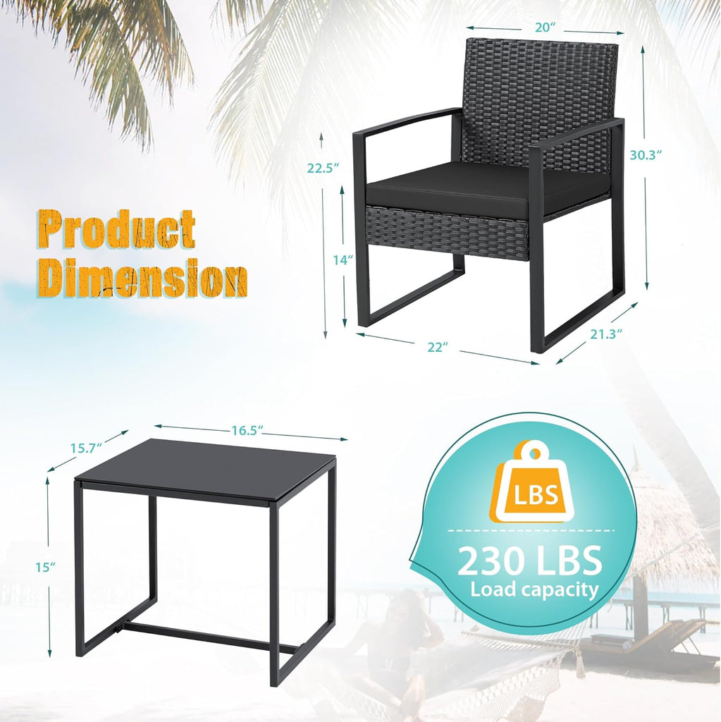 3 Pieces Outdoor Patio Wicker Furniture Set