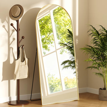 71" x 31"Arched Floor Full Length Mirror with Stand(Gold)
