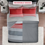 Comforter Sets with Sheets - Bed in a Bag 9 Pieces Teen Bedding Sets , Red and Grey Stripes Bedding Full