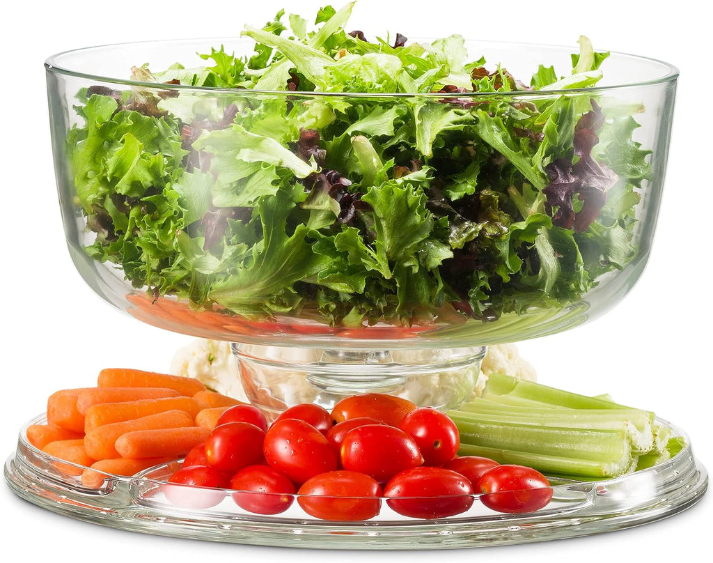 Cake Stand and Serving Plate Platter with Dome Lid, 6 in 1 Multi-Purpose Use, Crystal Glass Footed Cake Stand, Salad