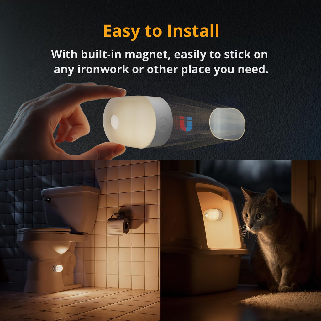 Rechargeable Battery Night Light with Motion Sensor, Portable Mini Warm White LED Stick-on Closet Light, Adjustable
