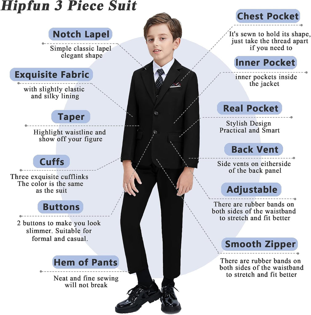 Boys' 3 Piece Suit Set Slim Fit Kids Suits Toddler Formal Tuxedos