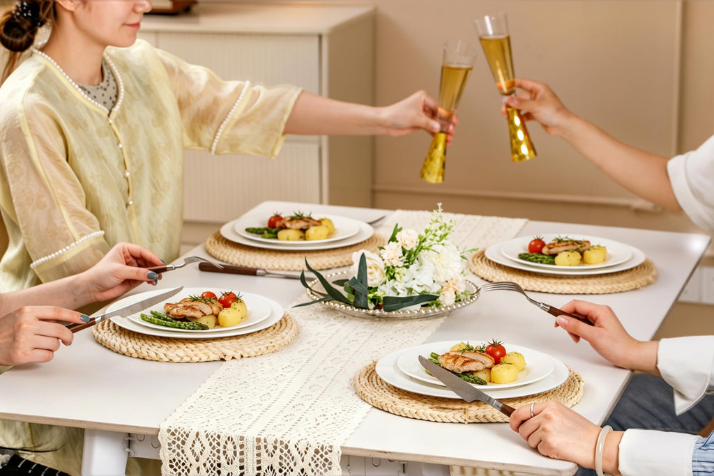 Bone China Dinnerware Set for 4, 12 Pcs Plates and Bowls, Pure White