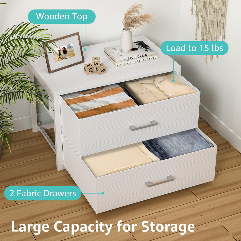 Stackable Storage Drawers Closet Organizers and Storage Fabric White 2 Drawer Dresser 2 Packs Modern