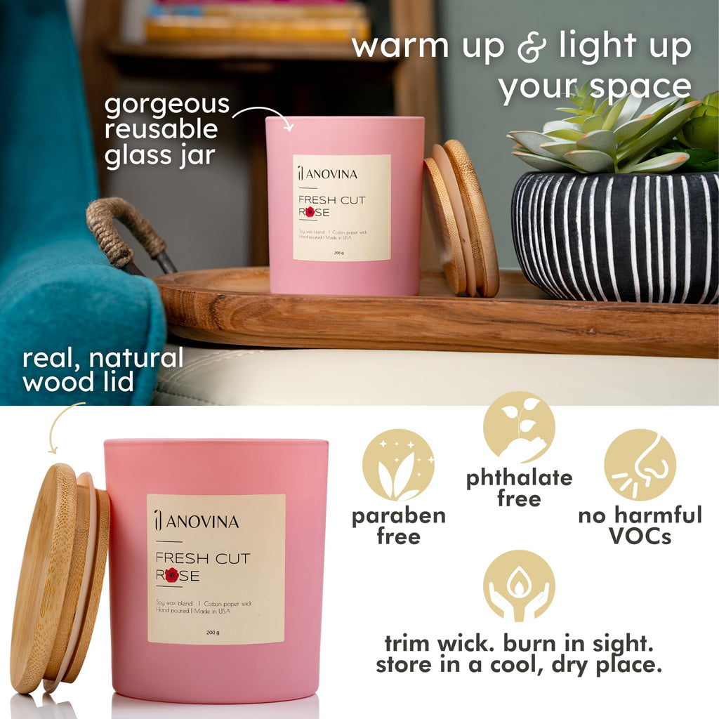 Rose Scented Candle - Long-Lasting Soy Wax Blend - Non-Toxic Floral Candle Décor & Relaxation - Aesthetic Gift for