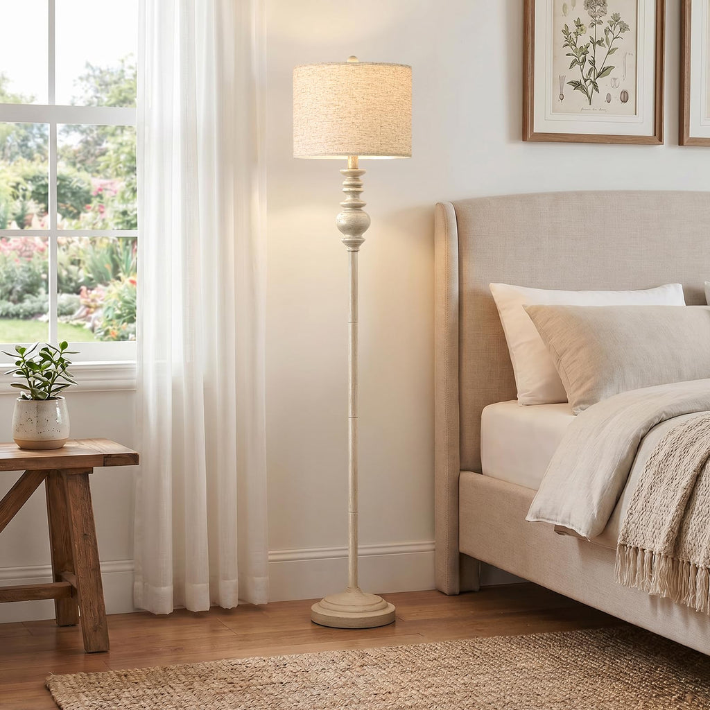 64.25" Farmhouse Floor Lamp with Remote, Dimmable Floor Lamp with Adjustable Color Temperatures, Tall White Standing