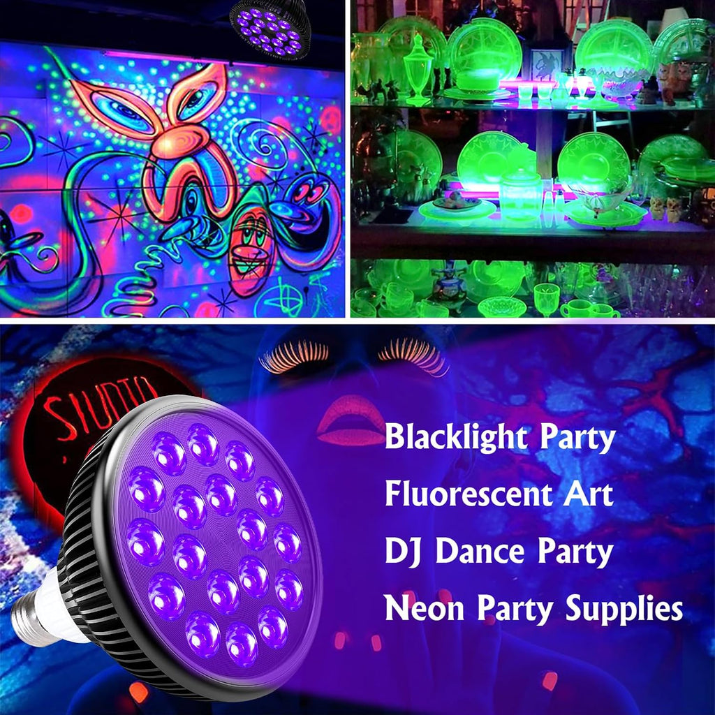 Black Light Bulbs, 2 Pack 36W LED Blacklight Bulbs E26