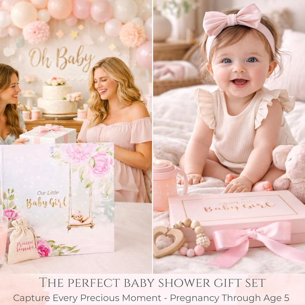 Luxury Baby Girl Memory Book Set - Keepsake Journal & Milestone Album from Pregnancy to Age 5 with Premium Gift Box