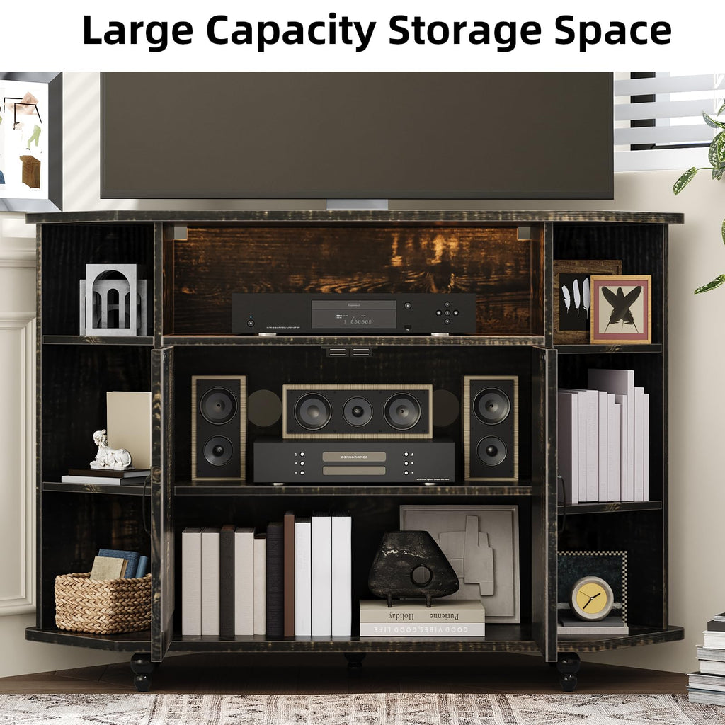 45" Corner TV Stand for 55-Inch TVs with Storage, Rustic Oak
